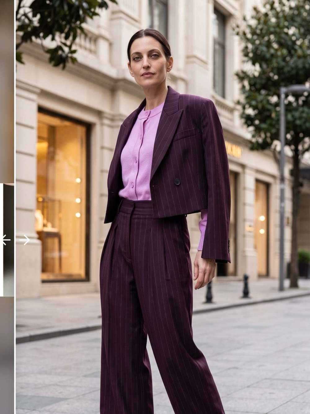 Pinstripe Pleated Double Belted High Waist Wide Leg Pants